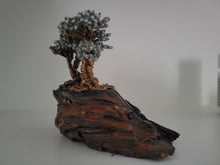 Load image into Gallery viewer, 2 bonsai trees with blue and gold on wood
