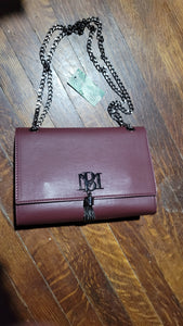 Badgley Mischka metal fringe wine crossbody