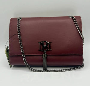 Badgley Mischka metal fringe wine crossbody