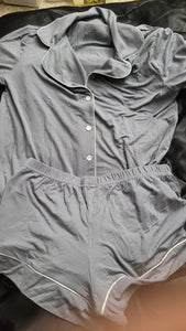 Gray button front top and short PJs