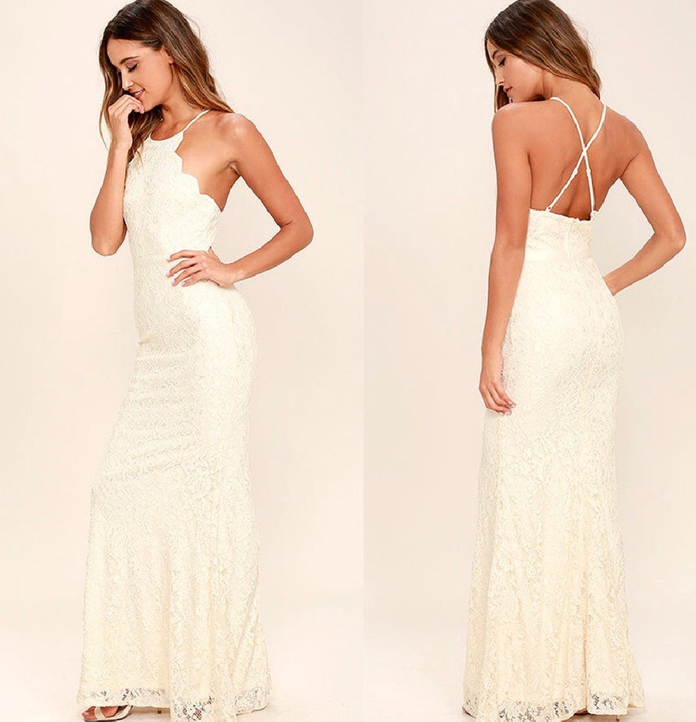 Cream Lace Formal Maxi Dress