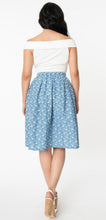 Load image into Gallery viewer, Unique Vintage Chambray Floral Eyelet Jayne Swing Skirt
