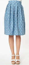 Load image into Gallery viewer, Unique Vintage Chambray Floral Eyelet Jayne Swing Skirt
