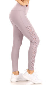 High waisted, criss-cross side mesh leggings