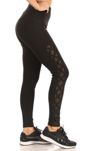 High waisted, criss-cross side mesh leggings