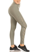 Load image into Gallery viewer, High waisted, criss-cross side mesh leggings
