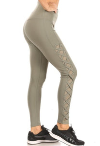 High waisted, criss-cross side mesh leggings