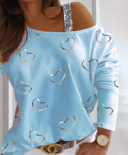 Load image into Gallery viewer, Blue heart cold shoulder top
